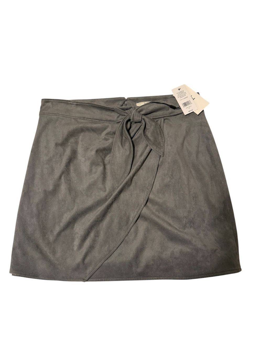 NWT Halston Faux Suede Wrap Mini Skirt Gray Tie Waist Size L